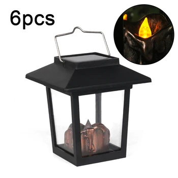

6pcs/Box Yard Garden Led Retro Flickering Hanging Lantern Candle Bright Pathway Decor Outdoor Palace Light Waterproof Solar Lamp