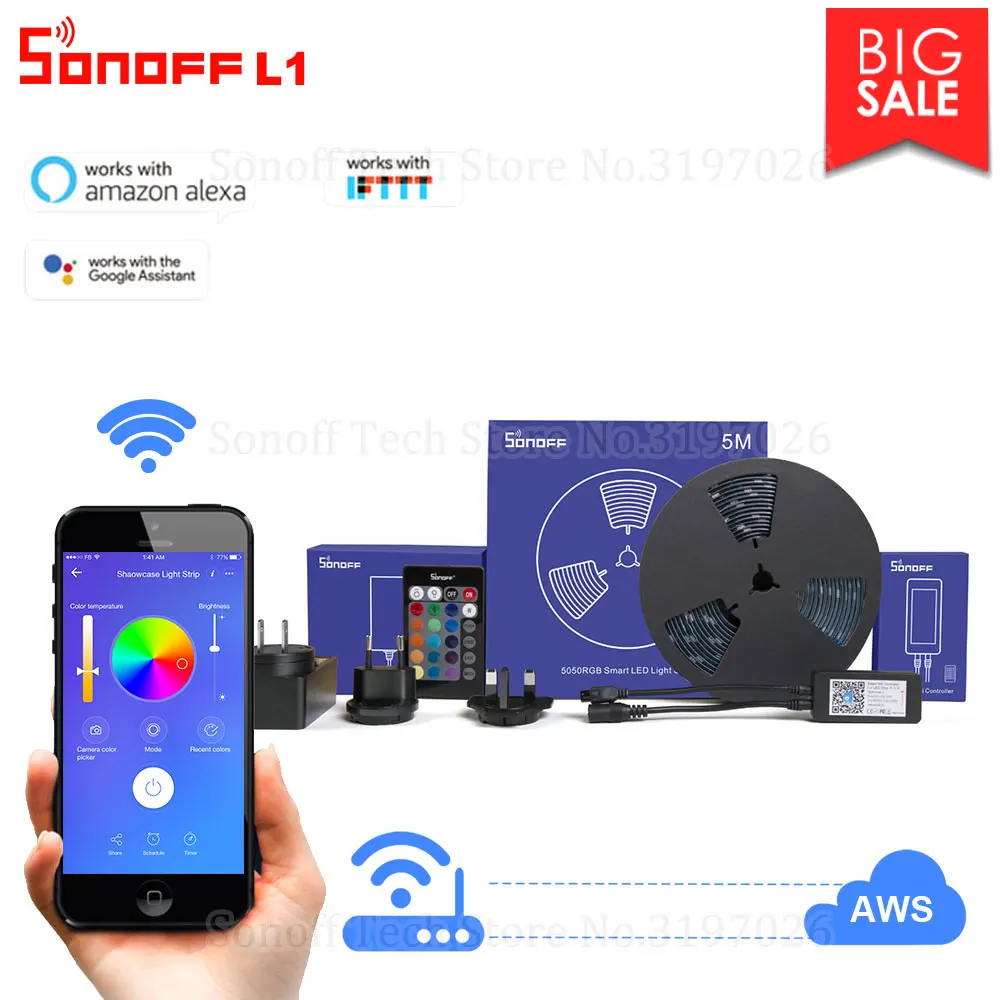 Itead Sonoff L1 2 м/5 м светодиодный светильник с регулируемой яркостью