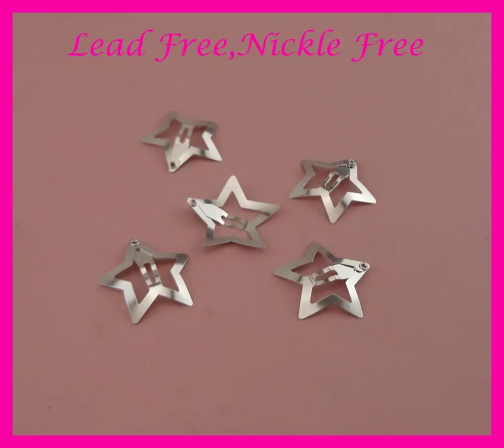 

50PCS 3.0cm Sliver Plain Filigree Star Metal Snap hair Clips for girls nickle free Lead free,womens Star hairpins Hair jewelry