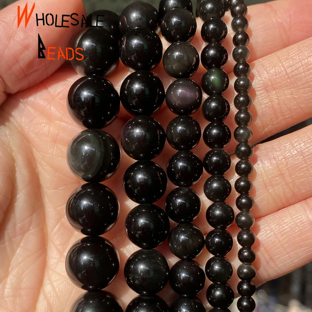 4/6/8/10/12mm Natural Black Obsidian Stone Beads Round for Needlework Jewelry Making Diy Bracelets Necklace Accessories | Украшения и