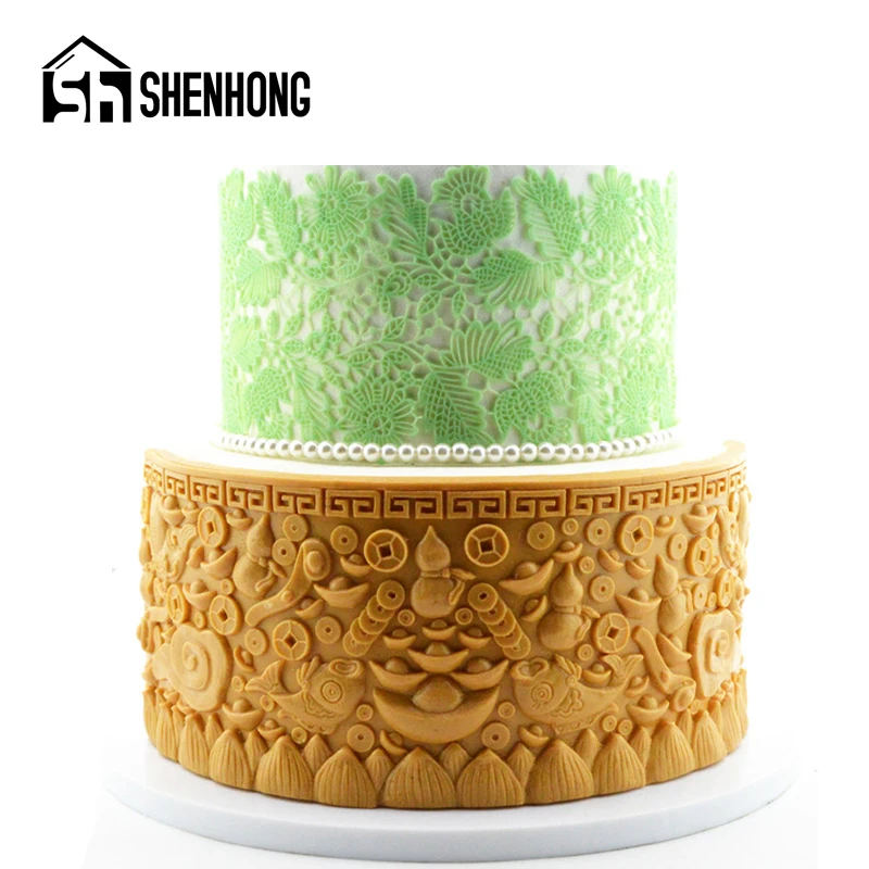 

SHENHONG Chocolate Gum Paste Sugar Craft Mould Auspicious Cloud Gold Ingot Gourd Border Decorating Silicone Fondant Cake Mold