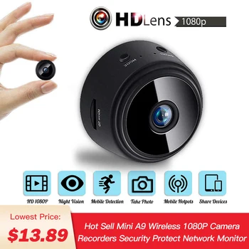 

Hot Sale A9 Mini Camera Aluminium alloy Wireless WiFi IP Monitor Cam HD 1080P Black Wireless Camera for Android/iOS Dropshipping