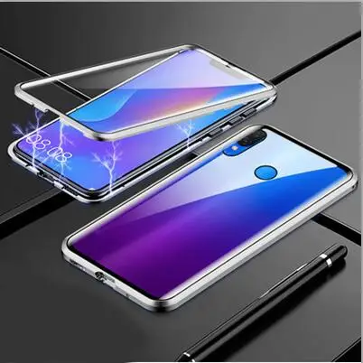Silver Магнитная металлическая чехол для Huawei Honor 8X8 x металлическая рамка двухсторонняя закаленная стеклянная крышка Honor 8X фронтальная защита чехол для телефона - Цвет: Silver