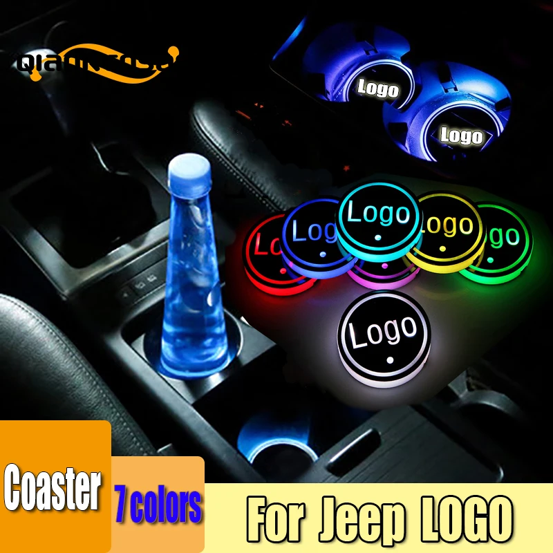 

2 PCS 2019 NEW Fashion Car Styling Luminous Logo Light LED Cup Drink Holder Anti Slip For Jeep Renegade cherokee xj Accessories