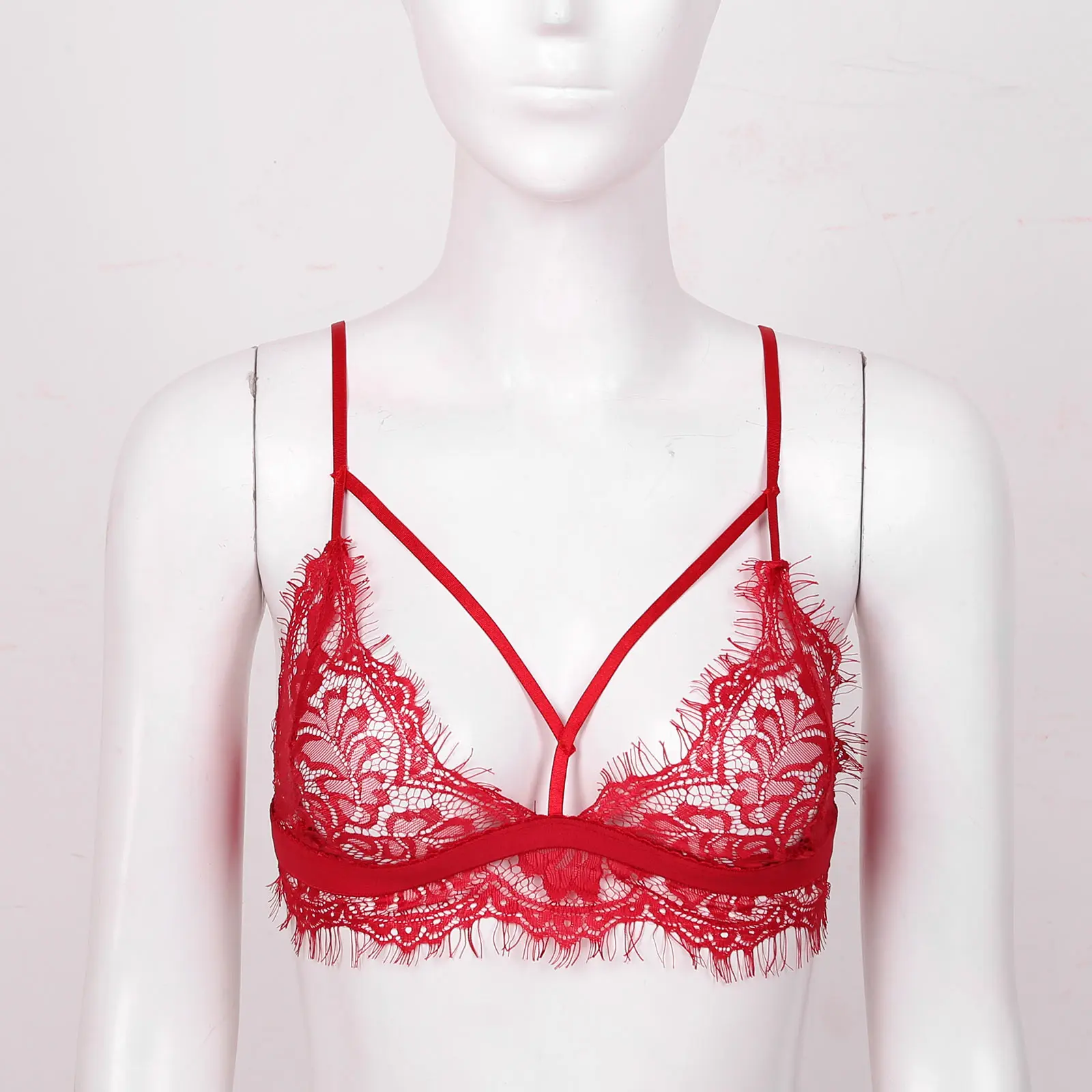 Women Sheer Lace Lingerie Hollow Out Wireless Bra Top Sexy Half