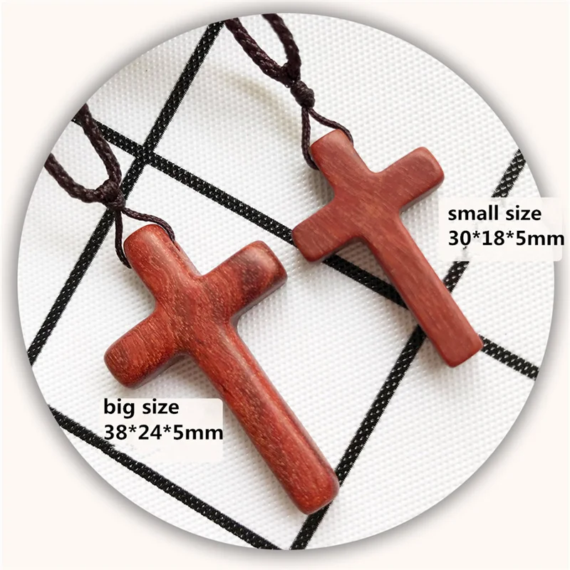 1 PCS Red Sandalwood Ebony Cross Necklace For Men Jewelry Lady Jesus Cross  Penadnt Women Choker Bijou Male Wood Rope Necklaces