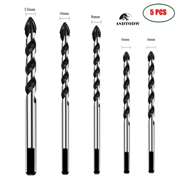 

5 Pieces Multi-Material Tungsten Carbide Drill Bit Set for Porcelain Ceramic Tile,Concrete,Brick,Glass,Plastic Masonry and Wood