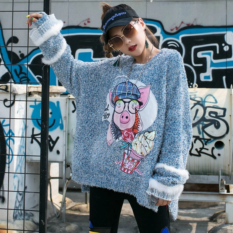 SexeMara/Новинка; модные неупакованные блестки; трикотажный свитер с рисунком;