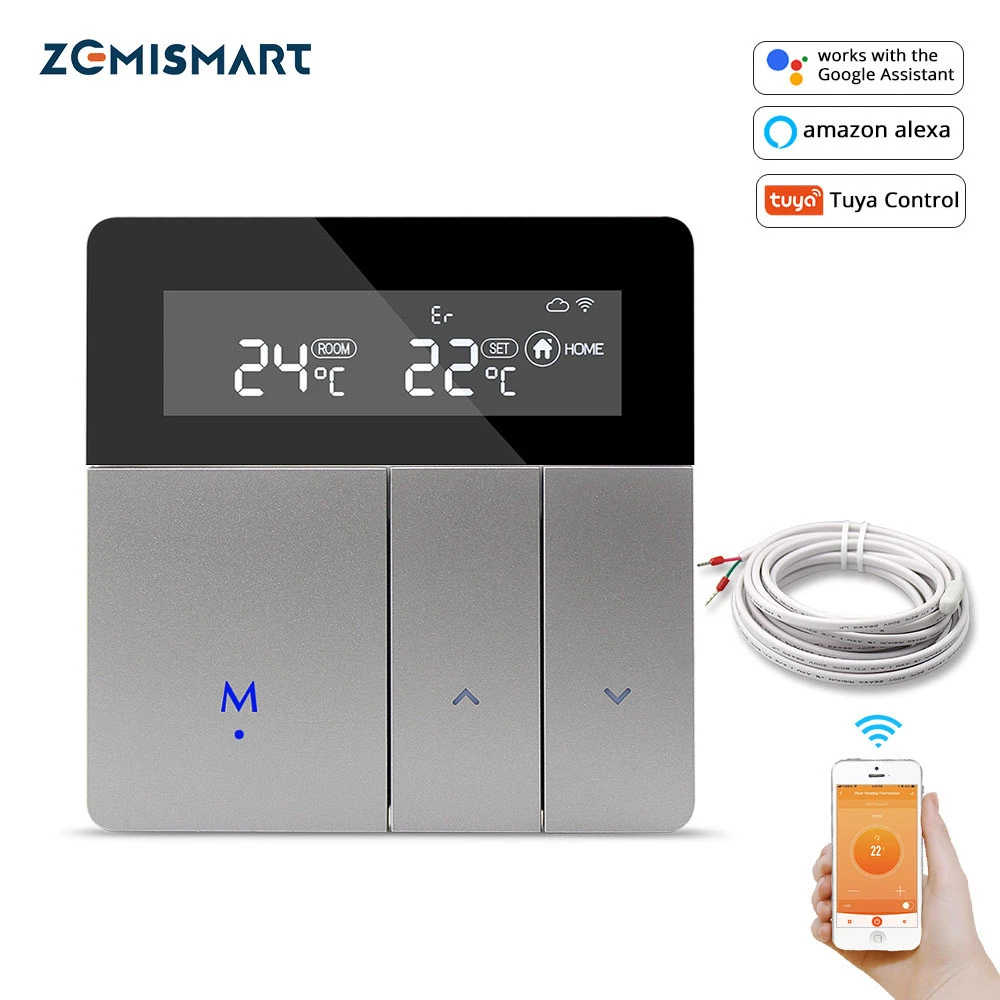 Zemismart termostato wifi para calentador eléctrico, dispositivo de  calefacción de suelo radiante, compatible con Alexa y Google Home, control  de temperatura|Módulos de domótica| - AliExpress