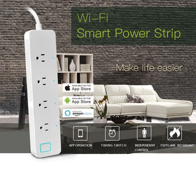 New Swb1 2000W Wifi Socket Smart Power Strip Intelligent 4 Ports Plug Wifi Wireless Remote For Amazon Alexa Echo(Us Plug