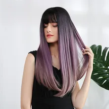 24in женские длинные прямые парики с челкой Омбре синтетические волосы Реалистичная имитация головы парик JS11