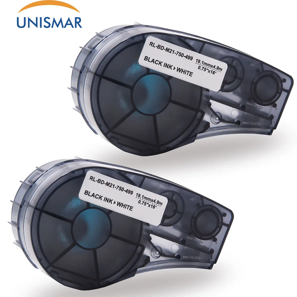 Unismar Label Tape untuk Brady M21-750-499 BMP21-PLUS ID Pal Labpal Printer  Hitam dan Putih 19.1 Mm X 4.9 M Tinggi adhesi Nylon Kain