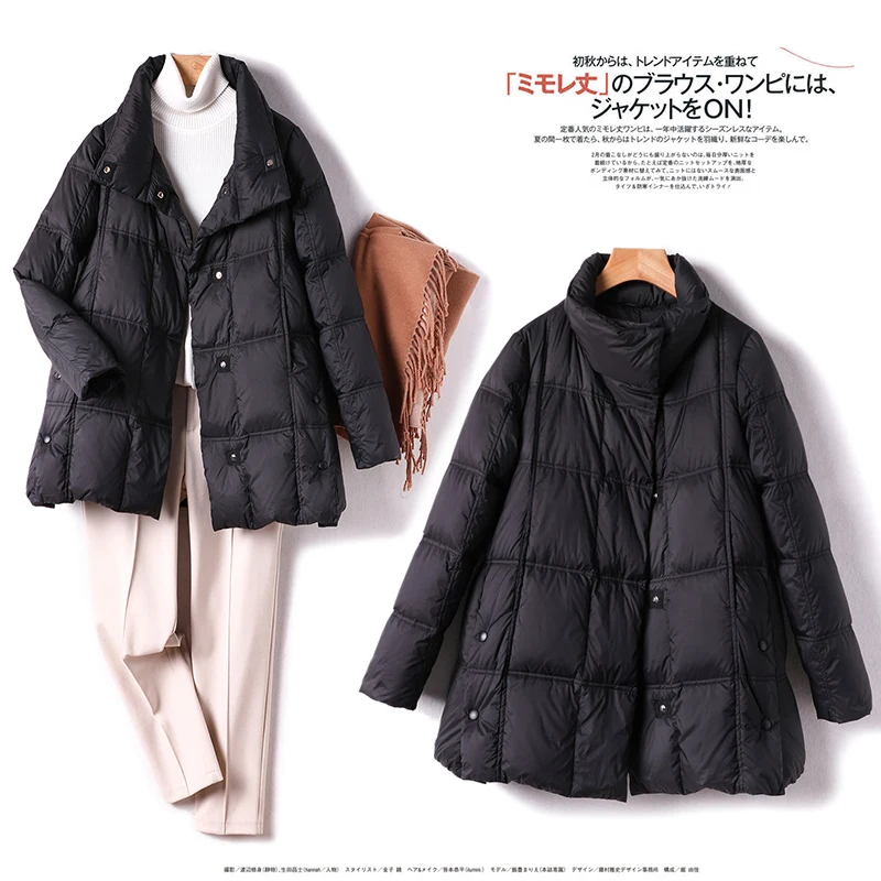 

Warm 2020 Winter New Women Jacket Coats Wide-waisted Covered Button 90% White Duck Down Solid Abrigos Mujer Invierno