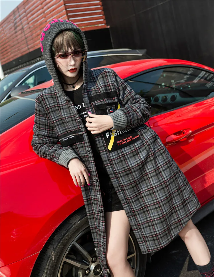 Max LuLu Роскошные корейские модные женские одежда в стиле панк зимние женские клетчатые длинные тренчи с капюшоном пальто повседневная шерстяная ветровка