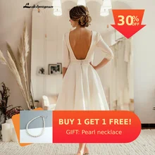 Короткое свадебное платье цвета слоновой кости с открытой спиной из крепа длиной до колена, свадебные платья с короткими рукавами, robe de mariage