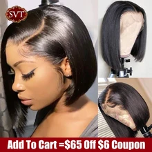 Wigs Hair Short Bob Lace-Front Baby Preplucked Straight Women Peruvian 4X4 SVT for Closure