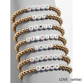 

Doreen Box CCB Plastic(Lead & Nickel Safe) Dainty Beaded Bracelets Gold Color White Message " LOVE " Women Fashion Jewelry,1PC