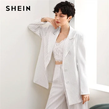 Женский блейзер в полоску, белый блейзер с длинным рукавом и карманом