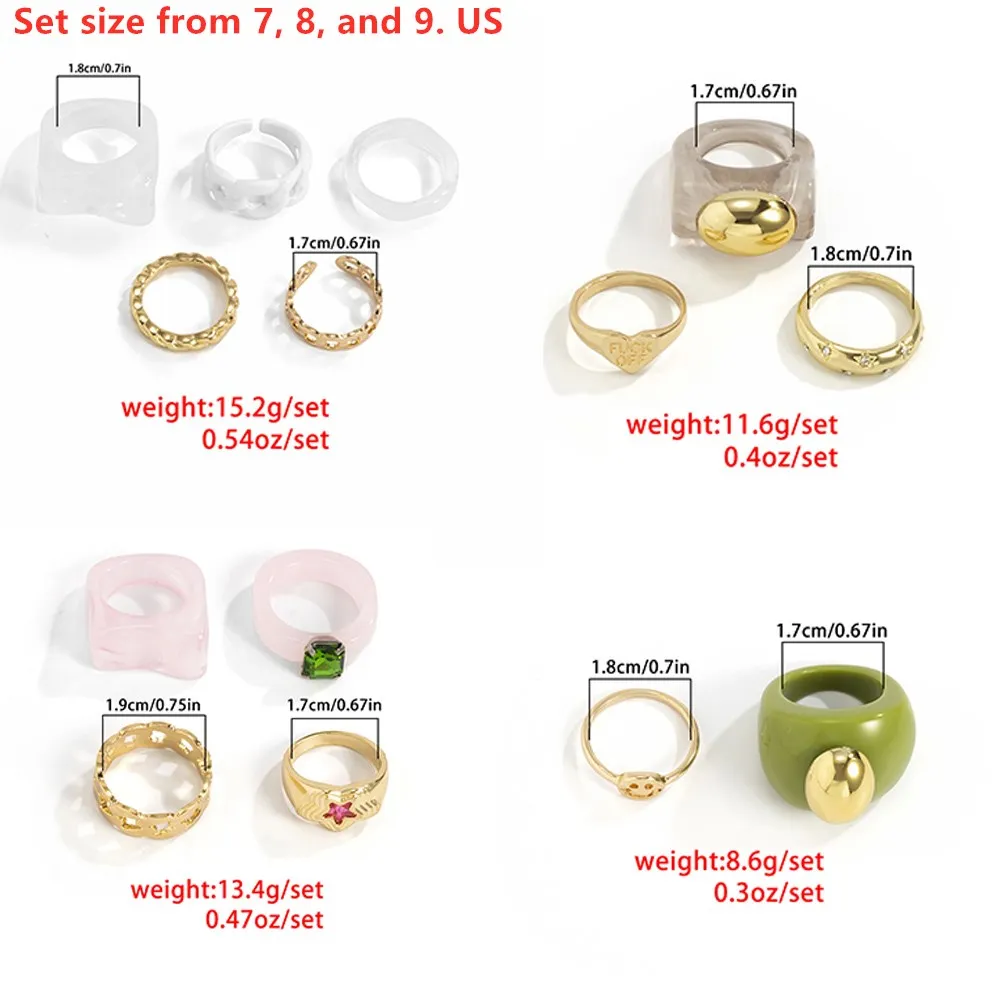 Cosysail Colorful Transparent Resin Acrylic Rings Set for Women Geometric Irregular Square Ring Jewelry ring set