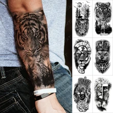 6pcs Suit Tato Lobo Timber Wolf Jaguar Lion Cross Tiger Temporary Tatu Sticker Leg Arm Women Men Glitter Tattoo Kids Body Art