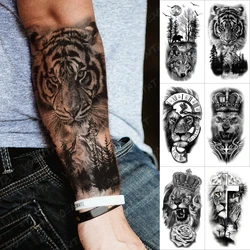 6pcs Suit Tato Lobo Timber Wolf Jaguar Lion Cross Tiger Temporary Tatu Sticker Leg Arm Women Men Glitter Tattoo Kids Body Art