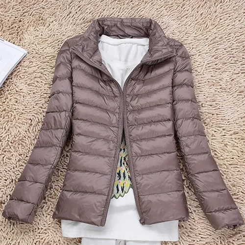 khaki Брендовая одежда, женская теплая зимняя куртка на 90% белом утином пуху/супер светильник, тонкая парка, женский ультра светильник, пуховик, Короткие топы - Цвет: khaki