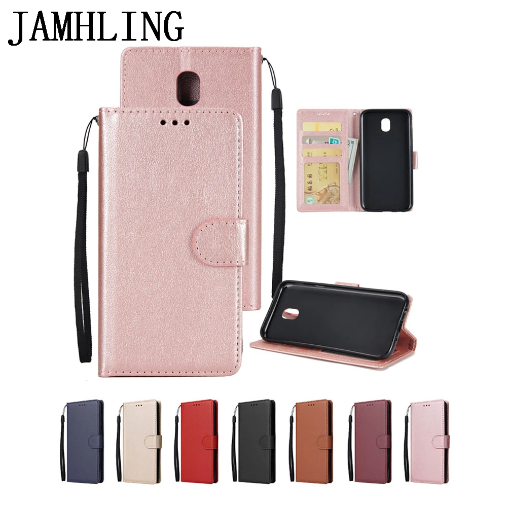 For Samsung Galaxy J7 J5 J3 J4 J6 Plus J8 Solid Color Leather Wallet Case Flip Cover Card Slot for Galaxy J8 Bag