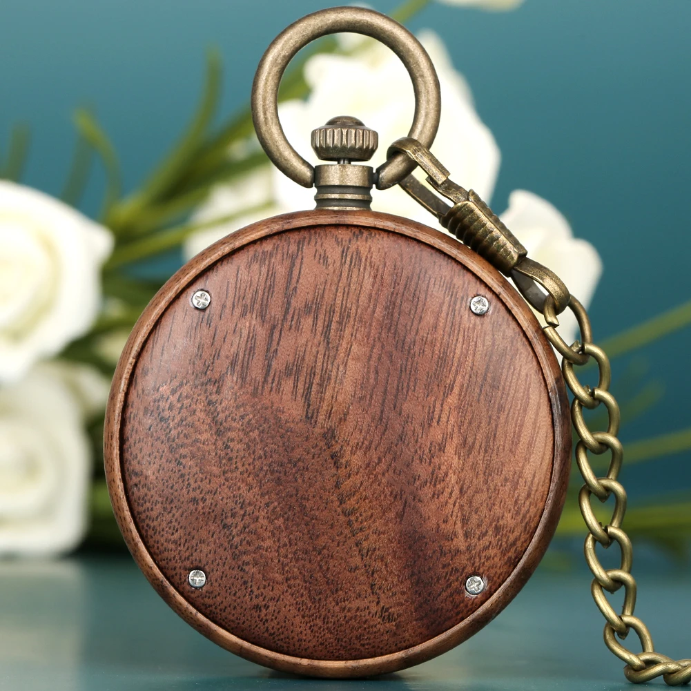 Retro Large Dial Walnut Case Pocket Watch for Men Concise Luminous Pointers Necklace Female Clock Gift 2