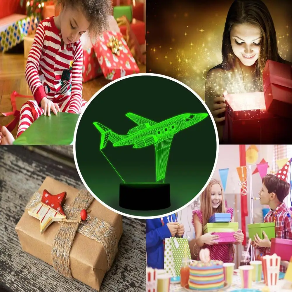 NiteApps 3D самолет ночник настольная лампа Иллюзия украшение лампа подарок на день рождения приложение/сенсорное управление
