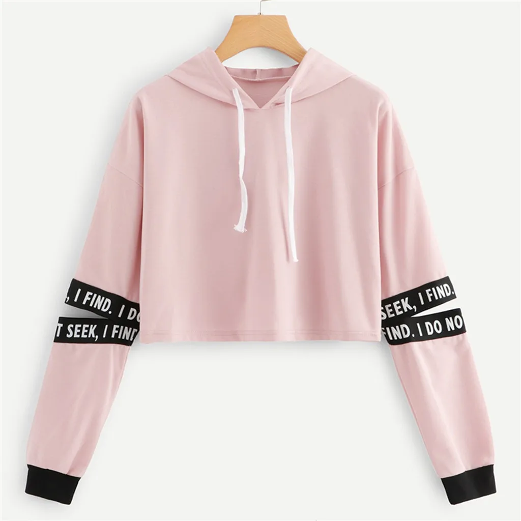 Sleeve Hoodies Crop Sweatshirt 