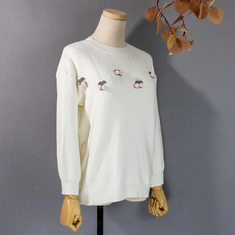 

New 2020 Autumn Winter Women Sweater Casual Knitted Pullovers Cutout Embroidery Flowers Korean Ladies Tops CL588