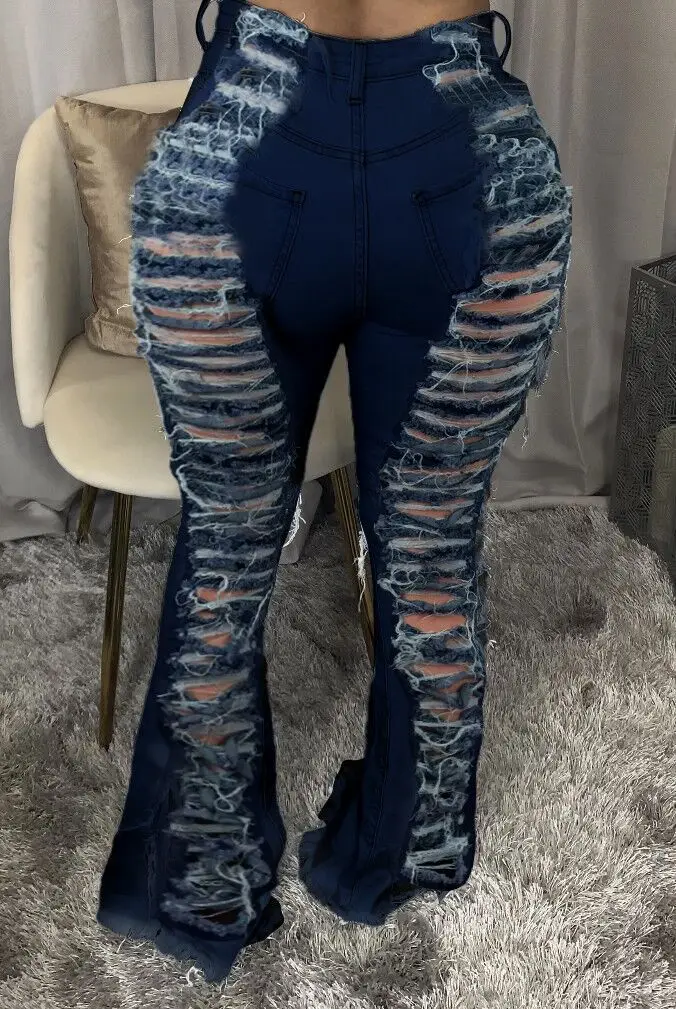 Echoine Casual Loose Blue Jeans Hollow Out Wide Leg Denim Pants Women High Waist Streetwear Harajuku straight  Trousers 2021
