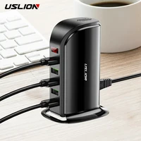 USLION-Cargador de 5 puertos para teléfono móvil, cargador USB con cinco entradas, pantalla LED, estación de carga con acoplamiento, enchufe compatible con modelo europeo y de Reino Unido