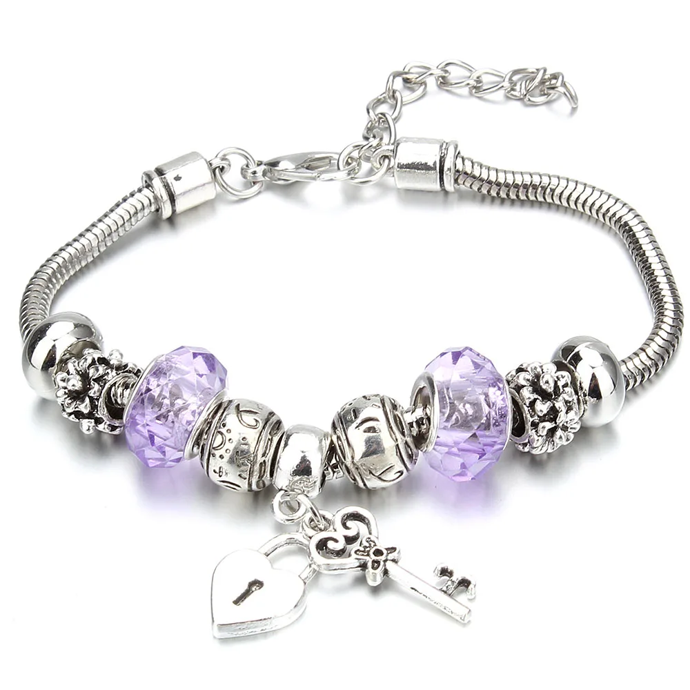 Bracelet Jewelry Vintage Original Heart-Shaped Key Lock Charm Bracelets for Women Rhinestone Beads Bracelet & Bangle DIY Jewelry Gifts