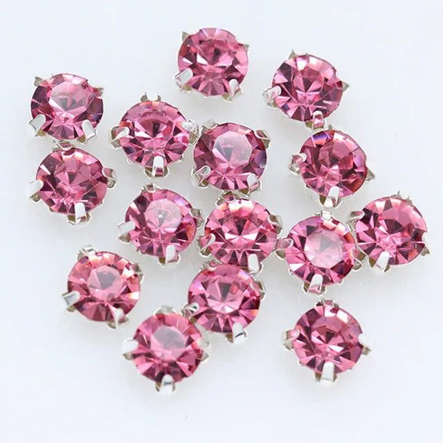 3mm-8mm Claw Cup Crystals Strass Flatback Round Stones Non Hotfix Silver Base Sew On Rhinestones For Clothes DIY Needlework Gems rose