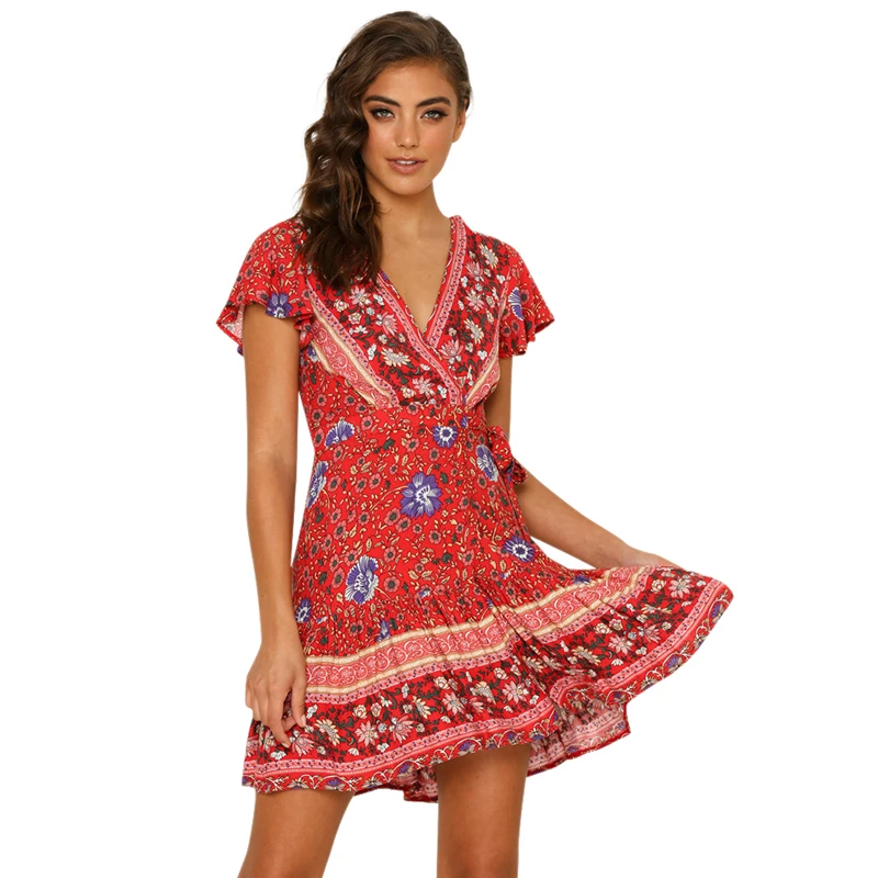 Dress Women Spring and summer fashion summer V-neck sexy boho print dress skirt women dress vestidos dress women