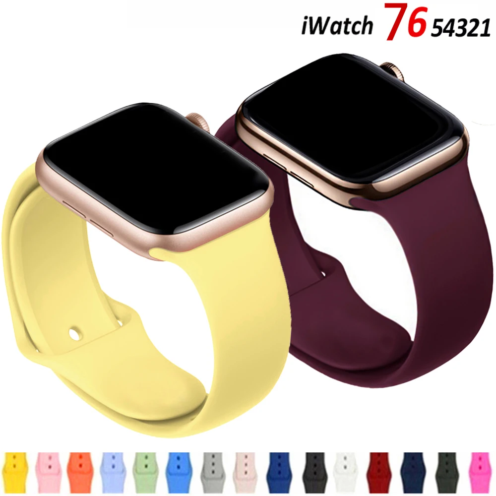 Ремешок силиконовый для Apple Watch band 44 мм 40 42 38 браслет смарт-часов apple watch 7 6 5 4 3 se |