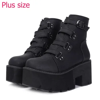 online Botas De Salto Alto Preto Mulher Goth Punk Estilo Y2k Sapatos De Salto Alto Preto Botas De Borracha única Fivela Tornozelo Demonia