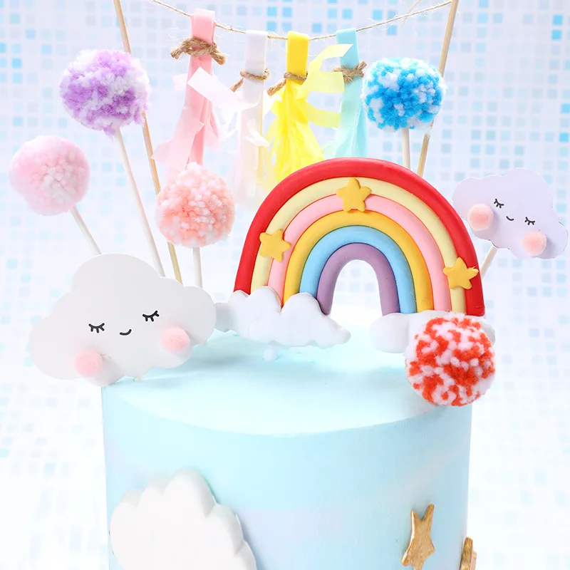 Милая Радужная улыбка облако звезда тема торт Топпер красивые хлопковые шары Детские сувениры с днем рождения принадлежности украшения торта