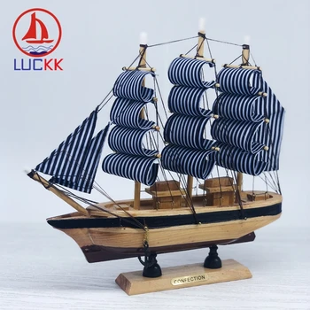 

LUCKK 24CM Simulation Handmade Wooden Sailing Model Nordic Room Desk Decor Retro Crafts Nautical Miniature Boat Figurines gifts