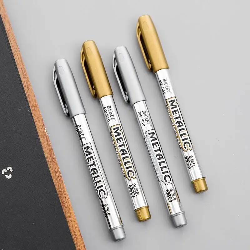 2Pcs 펜 금속 방수 영구 페인트 마커 펜 Sharpie 금색과 은색 1.5mm 학생 용품 공예품 펜 아트 페인팅