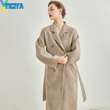 

YICIYA Max Women Wool Long Cashmere Coat Elegant Solid Lapel Sheepskin Coat With Belt Jacket Vintage Office Met Female Overcoat