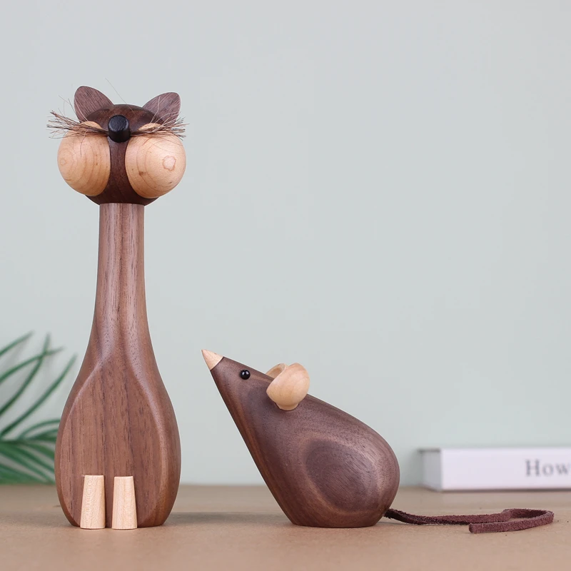 

Nordic Style Walnut Tree and Mouse Wooden Home Soft Decoration Decorative Zodiac Animal Puppet Ornaments Creative Gift