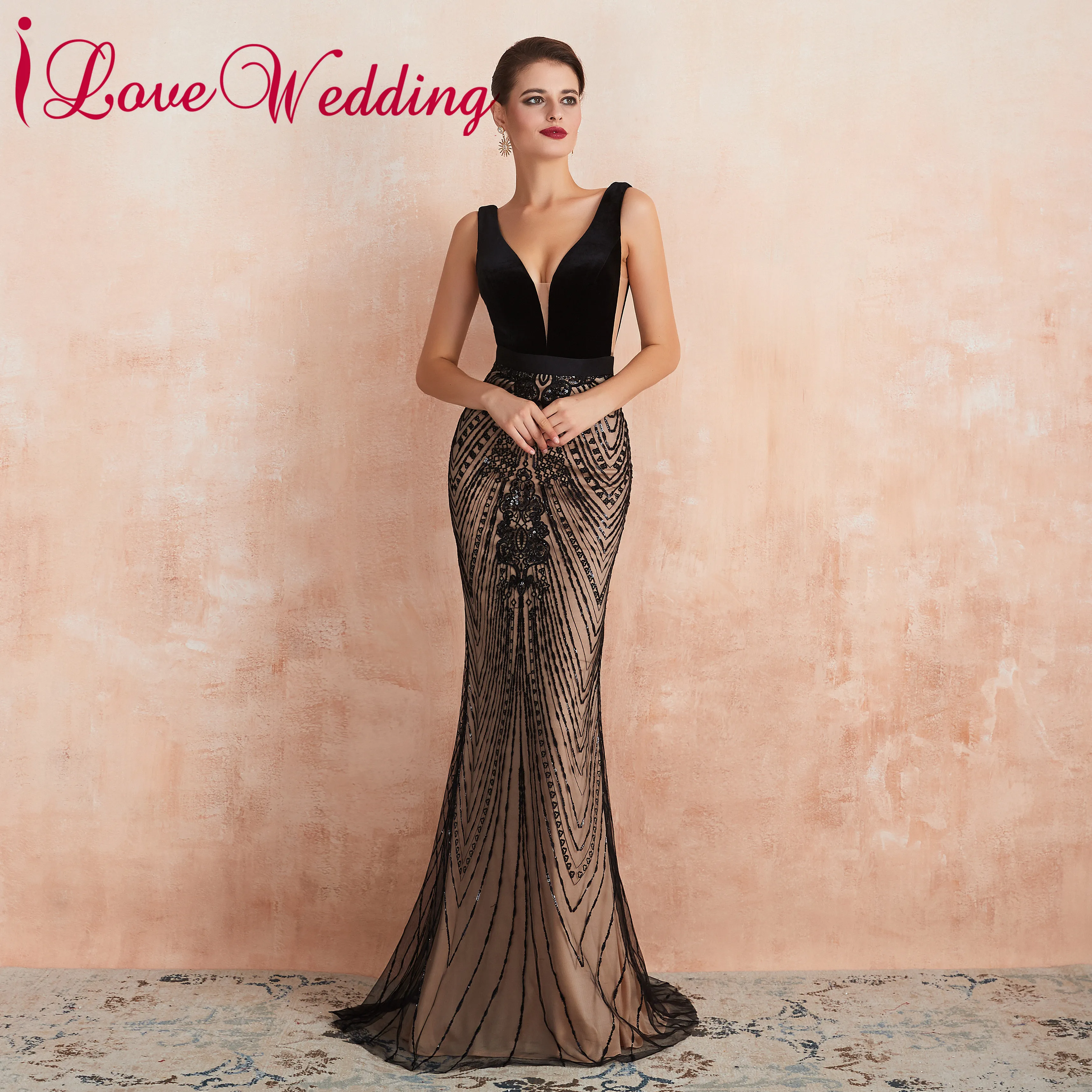 Formal Dress Sexy V Neck Black Lace 
