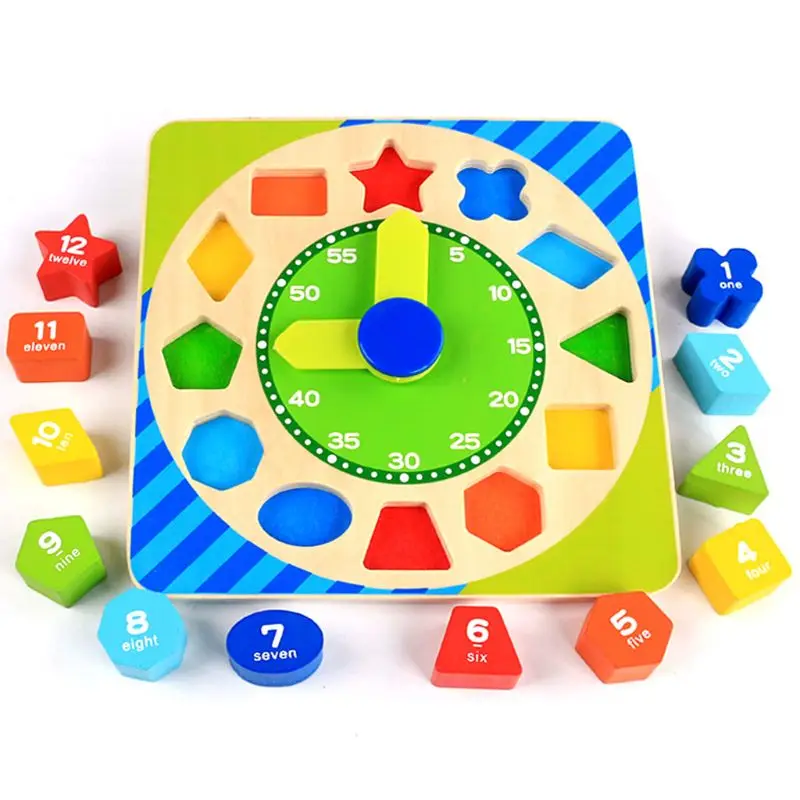 

Wooden digital Clock Toy with Number and Shape Educational Game for 1 2 3 kids
