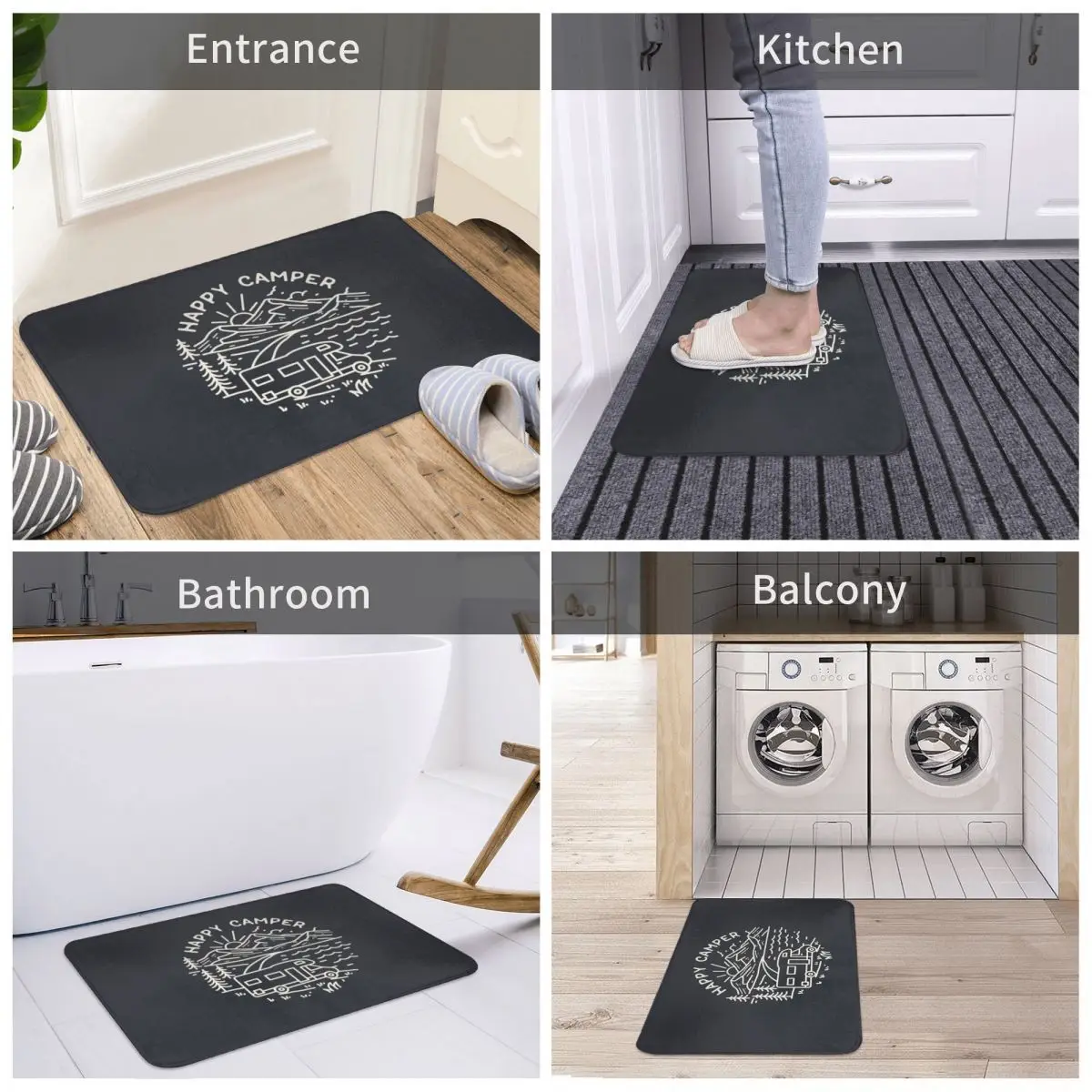 Happy Camper Polyester Doormat Rug carpet Mat Footpad Non-slip Absorbent Mat Front Room Corridor Kitchen Bedroom balcony toilet