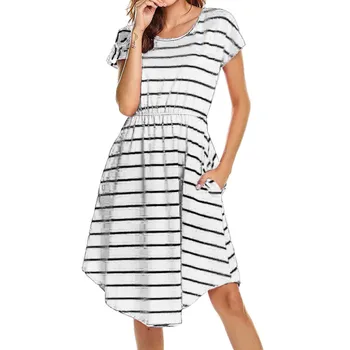 

Womens Short Sleeve Stripe Maternity Nursing Dress for Breastfeeding Solid Short Sleeve Summer Fashion Ladies pregnancy dress