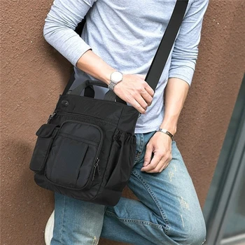 

Men's Shoulder Messenger Bag With Headphone Hole Waterproof Nylon Travel Handbag Multifunctional Large Capacity Storage Bags