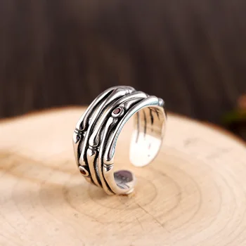

S925 Sterling Silver Unisex Bamboo Ring with Zircon