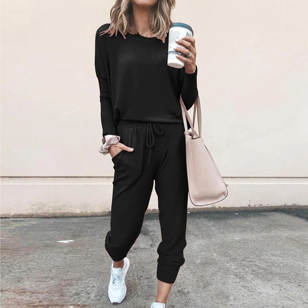 

OEAK Women Suit Track Costume 2 Pieces Sets 2019 Autumn Winter O Neck Pullovers And Long Trackpants Solid Women Tracksuits